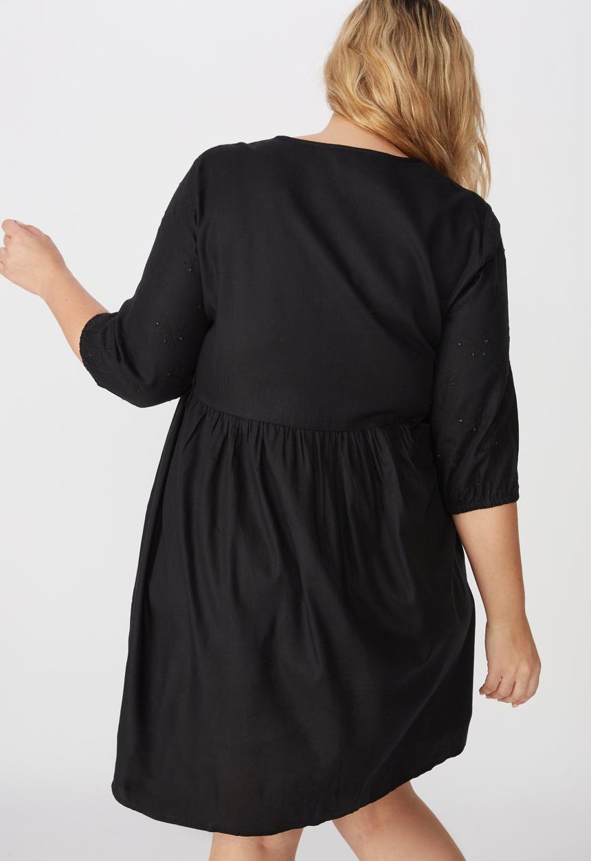 Cotton On - Curve woven bethany babydoll dress - black