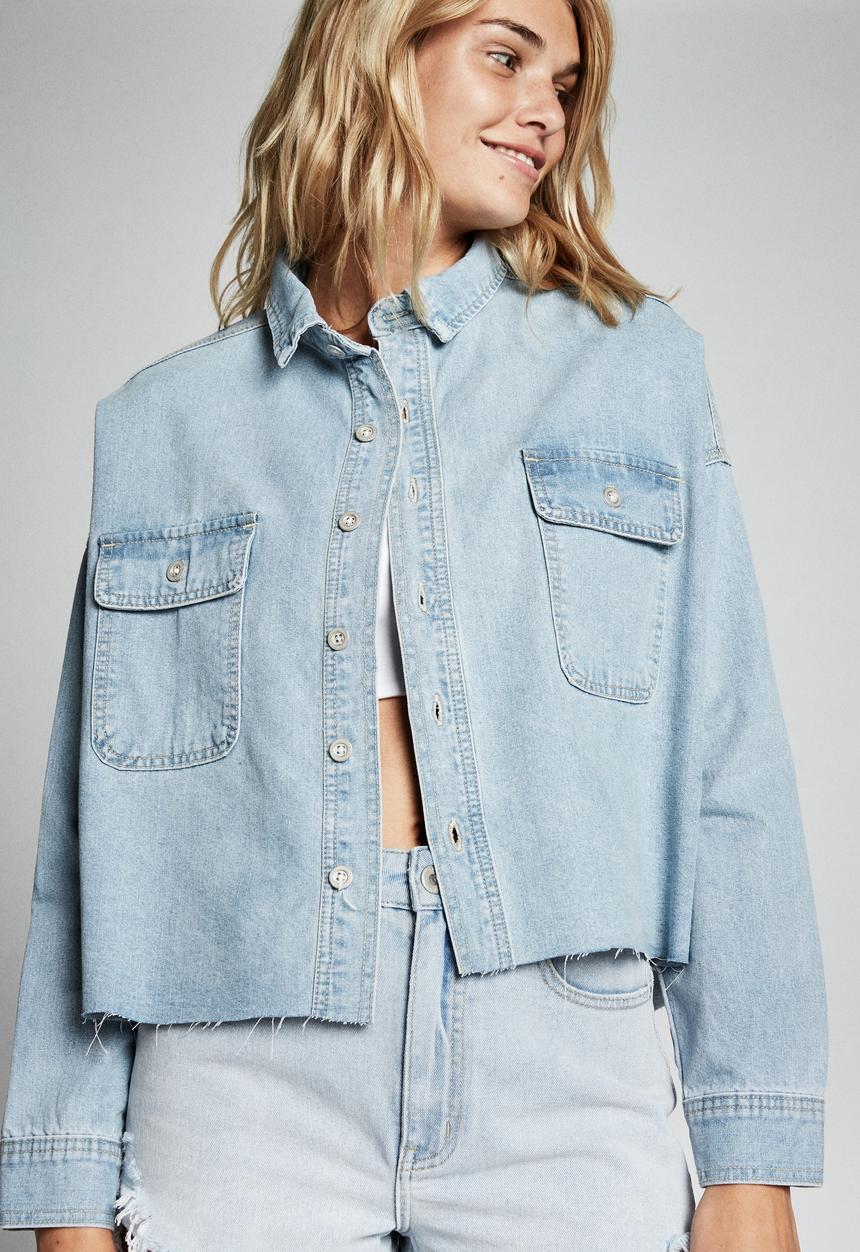 Cotton On - Drop shoulder batwing shacket - light rinse
