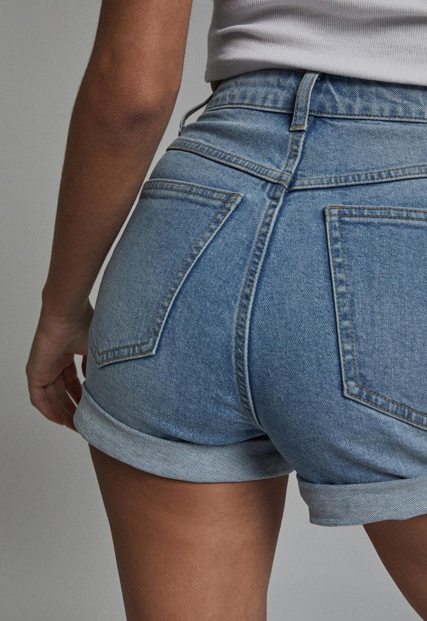 Cotton On - High rise classic stretch denim short - aireys blue