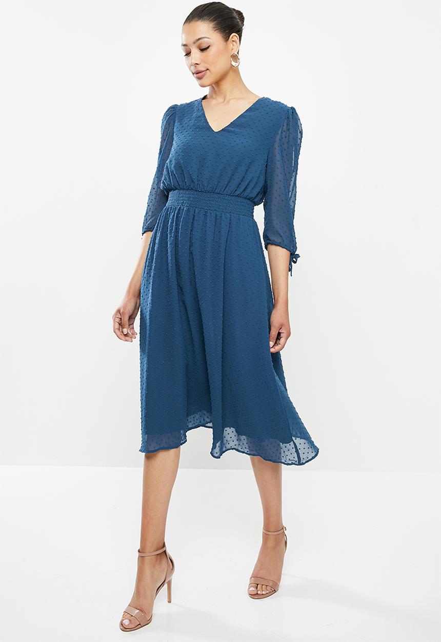 edit - Dobby fit & flare dress - petrol blue