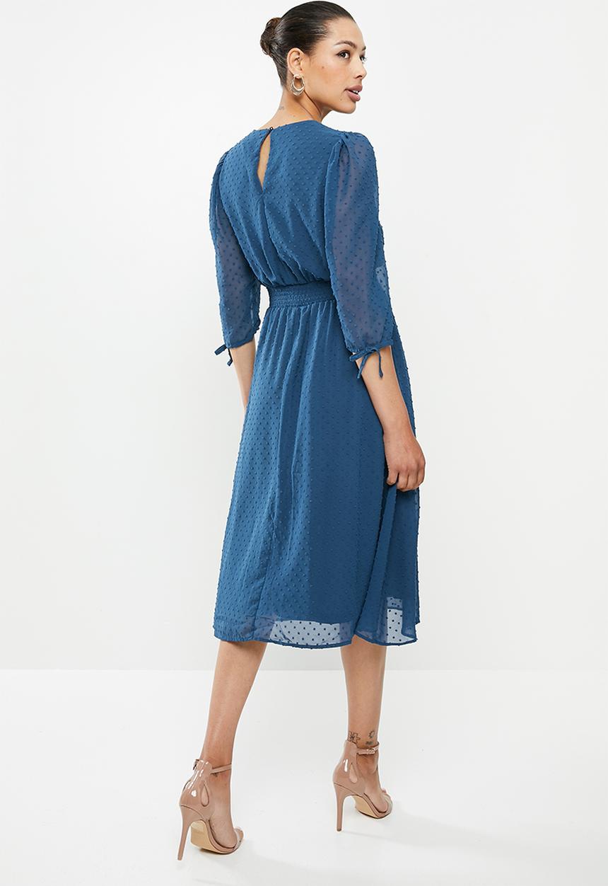 edit - Dobby fit & flare dress - petrol blue