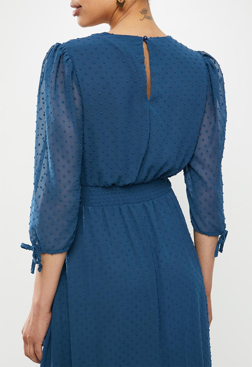 edit - Dobby fit & flare dress - petrol blue
