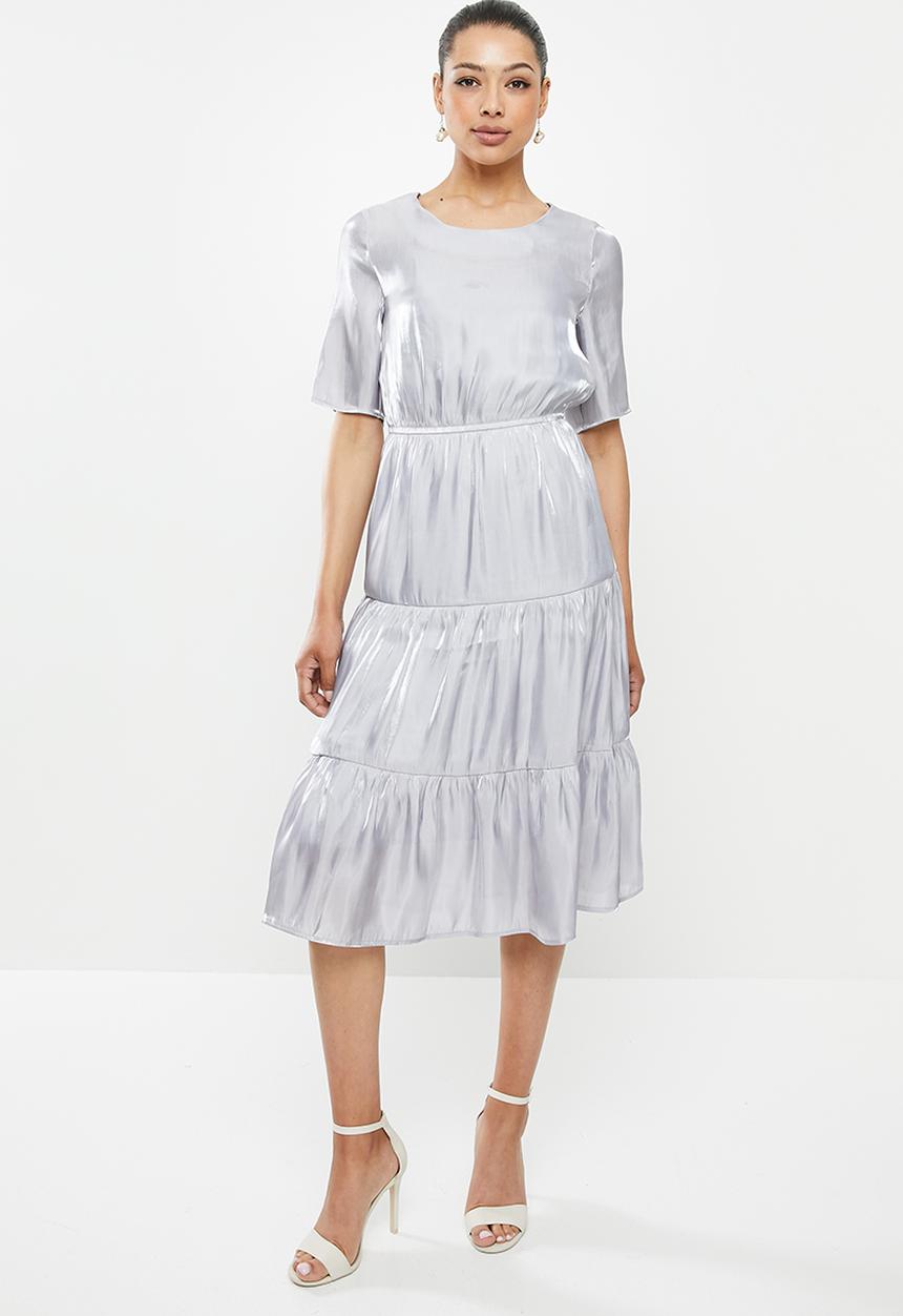 edit - Satin tiered midi dress - silver