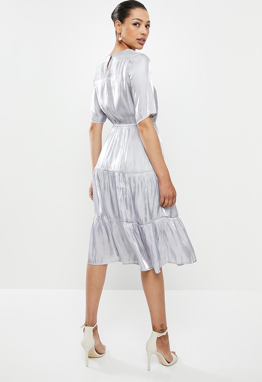 edit - Satin tiered midi dress - silver