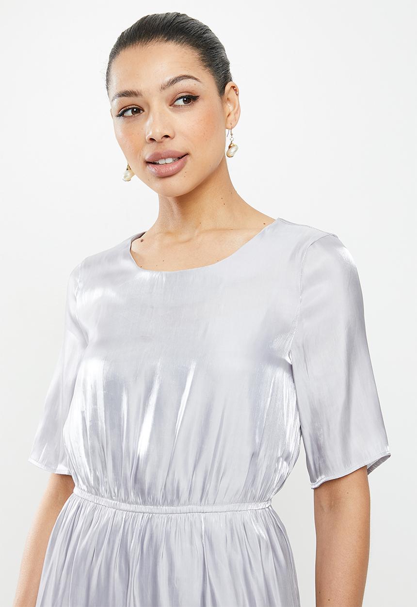 edit - Satin tiered midi dress - silver