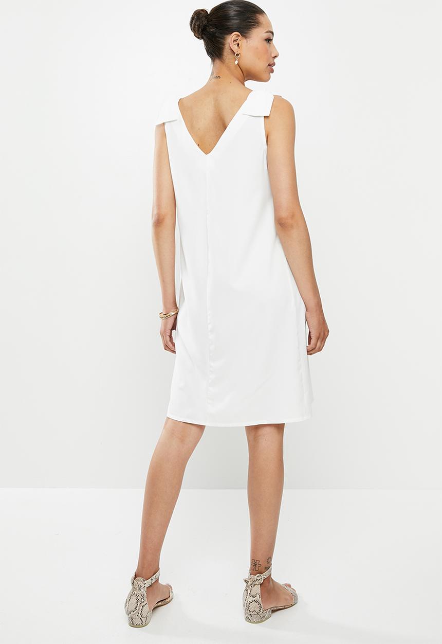 edit - Bow detail v-neck shift dress - milk white