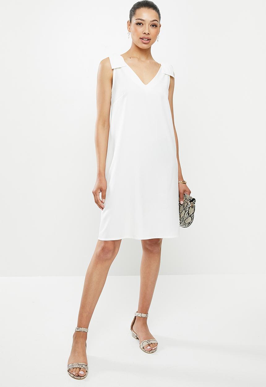edit - Bow detail v-neck shift dress - milk white