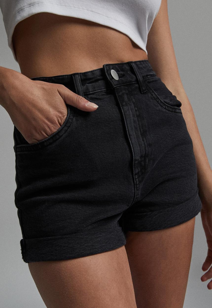 Cotton On - High rise classic stretch denim short - washed midnight black