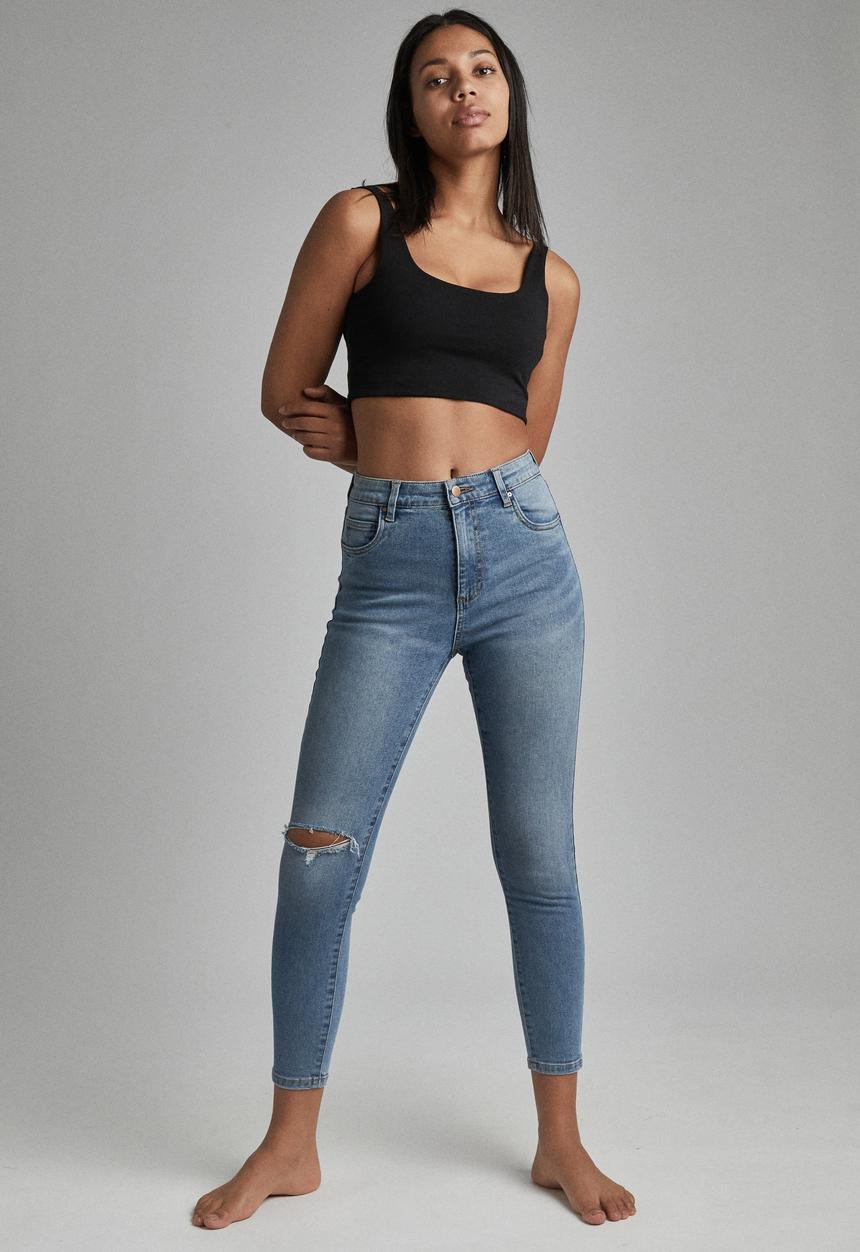 Cotton On - High rise cropped skinny jean - jetty blue rip