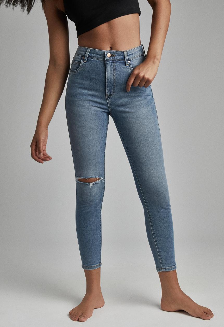 Cotton On - High rise cropped skinny jean - jetty blue rip