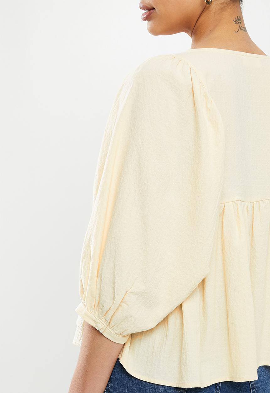 edit - Embroidered cotton blouse - stone