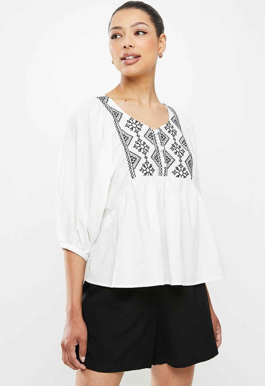 edit - Embroidered cotton blouse - milk white