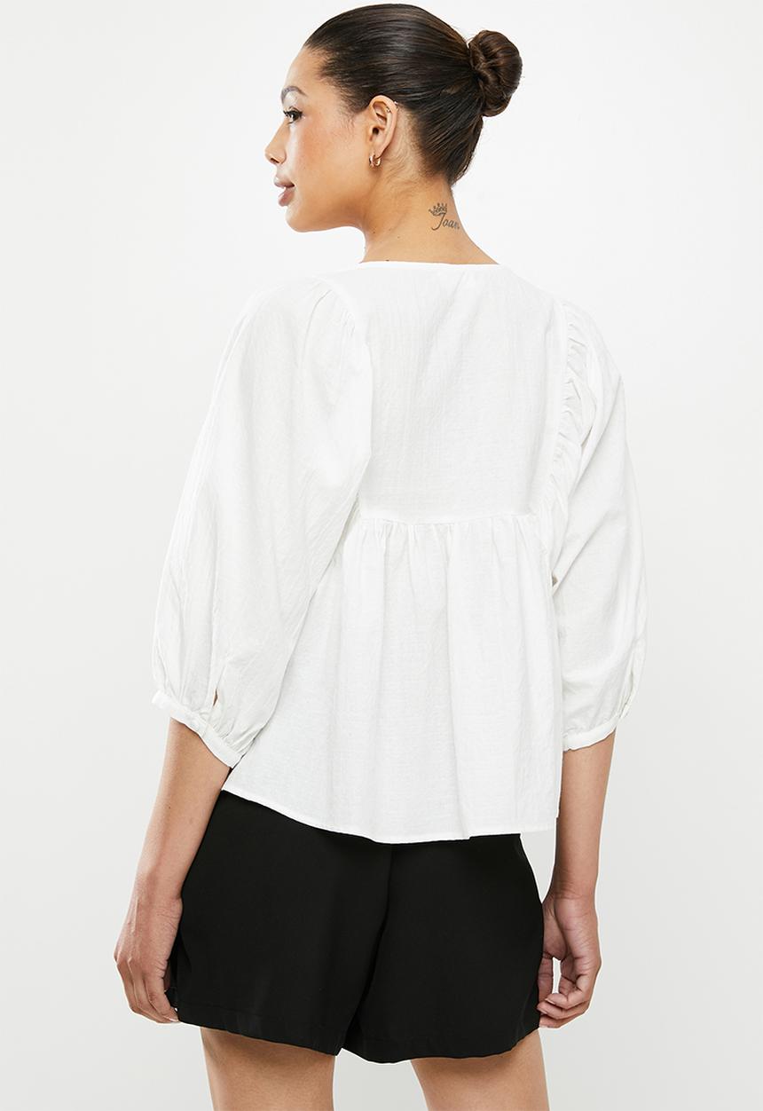 edit - Embroidered cotton blouse - milk white
