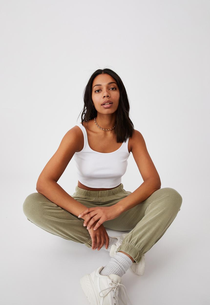 Cotton On - High waist track pant - new wheat garment pigment dye