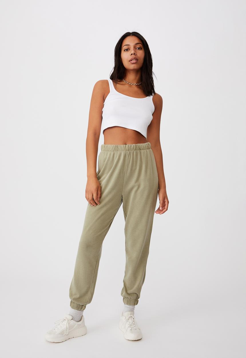 Cotton On - High waist track pant - new wheat garment pigment dye