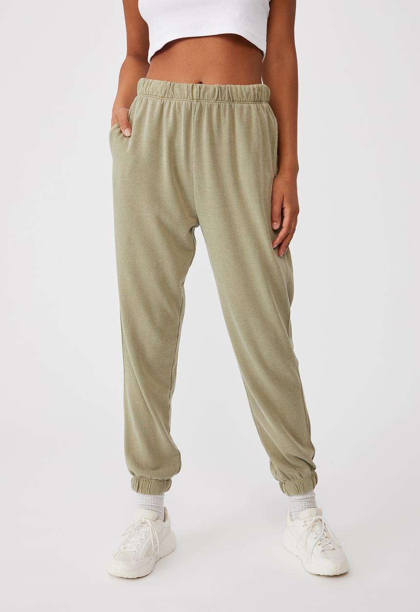 Cotton On - High waist track pant - new wheat garment pigment dye
