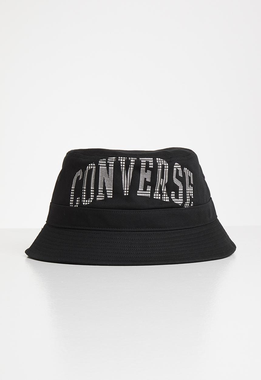 Converse - Plaid wordmark bucket hat - black