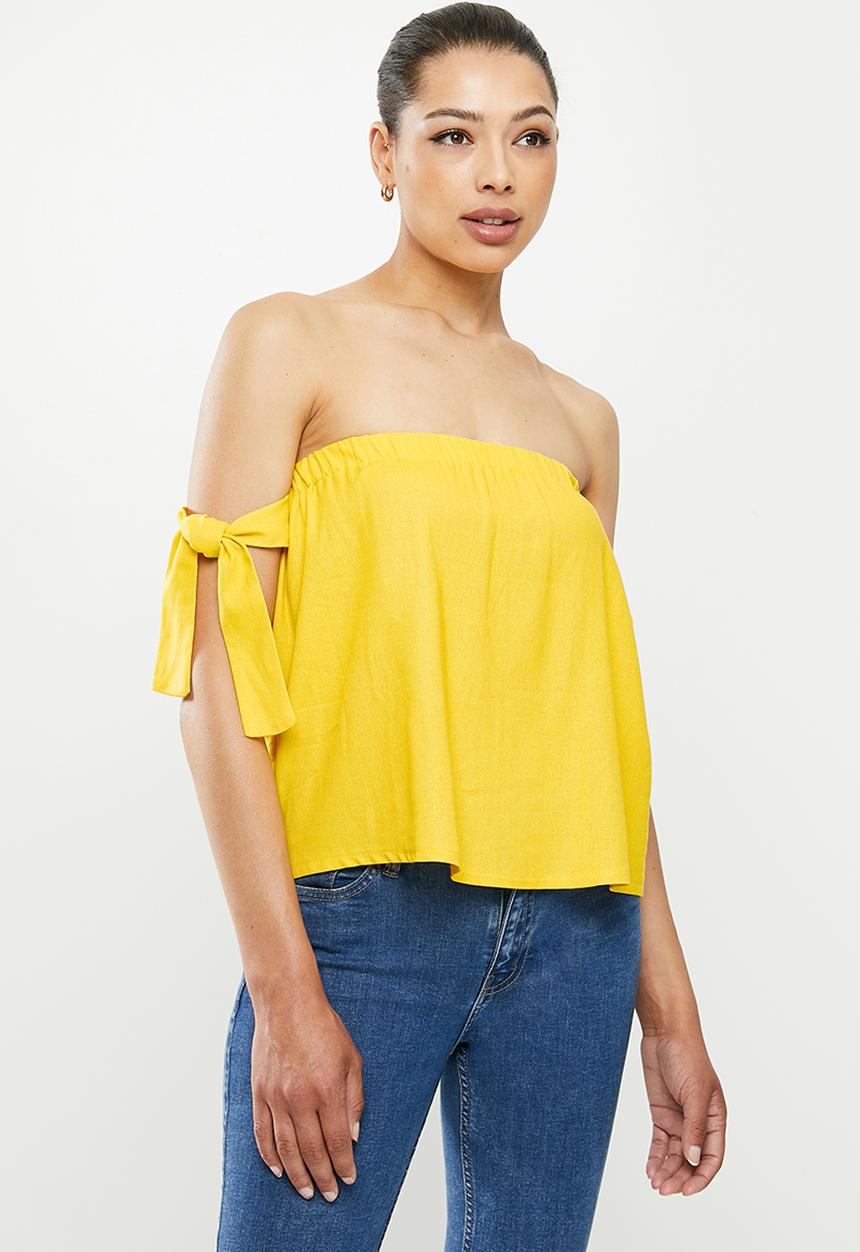 MILLA - Linen bardot top - yellow