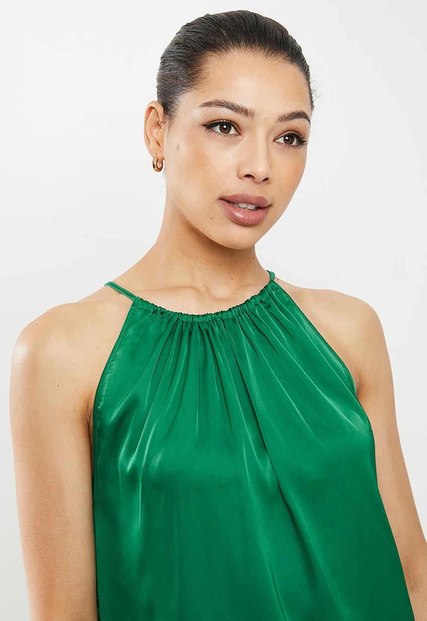 MILLA - Satin gauged top - green