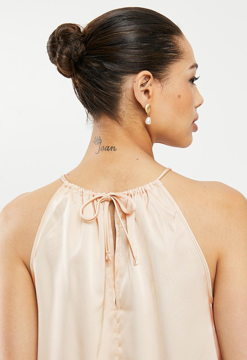 MILLA - Satin gauged top - neutral