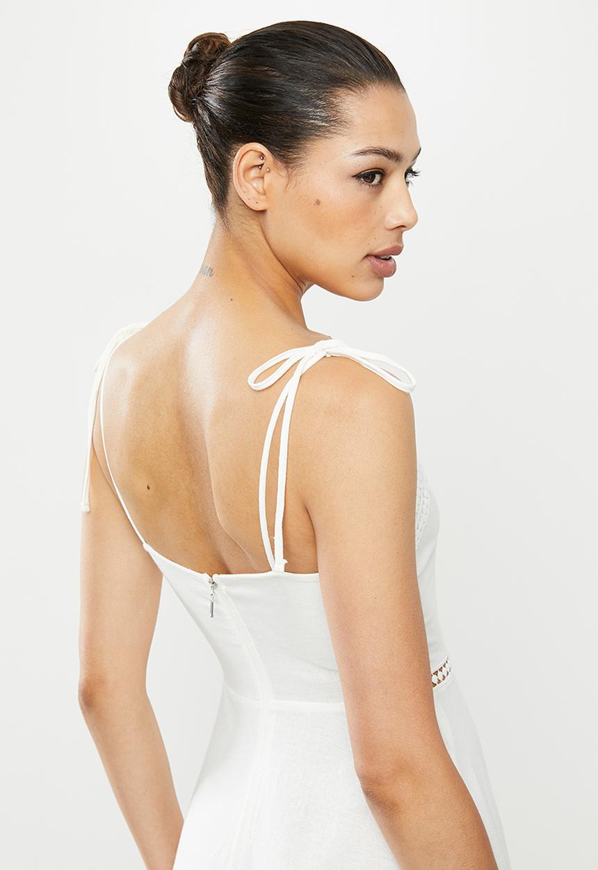 MILLA - Linen cami midi dress - white