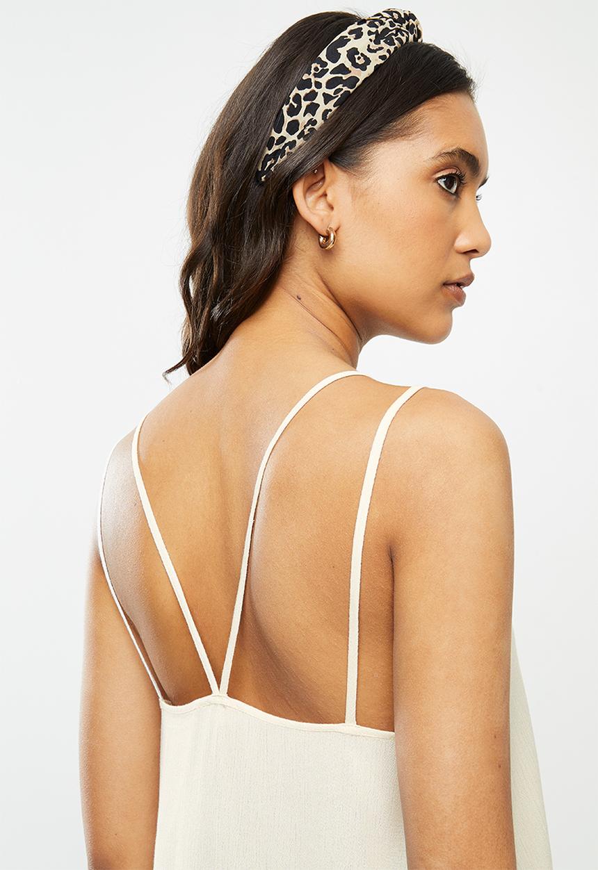 VELVET - Dobby peplum strappy top with lace trim - white swan