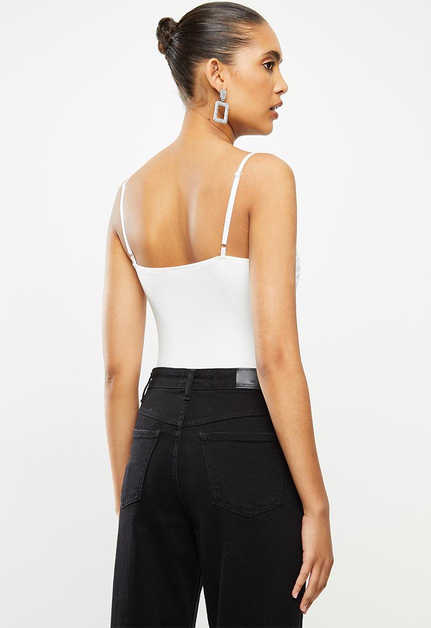 VELVET - Gauged mesh strappy combo bodysuit - white