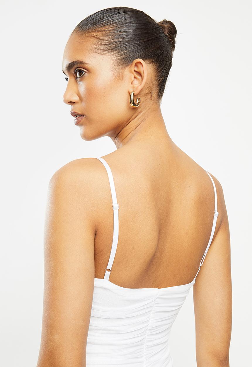 VELVET - Gauged mesh strappy midi dress - white