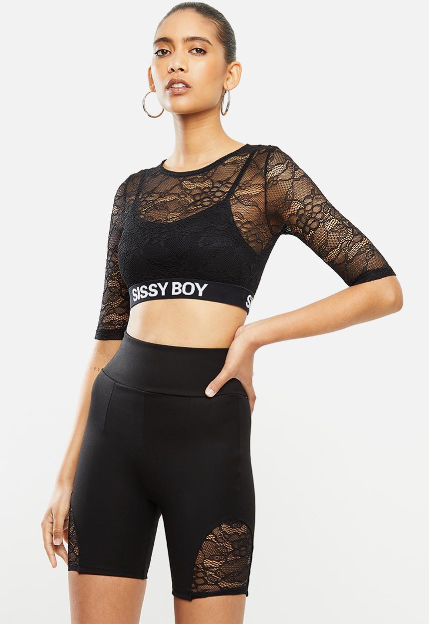 SISSY BOY - Athleisure: lace combo crop top - black