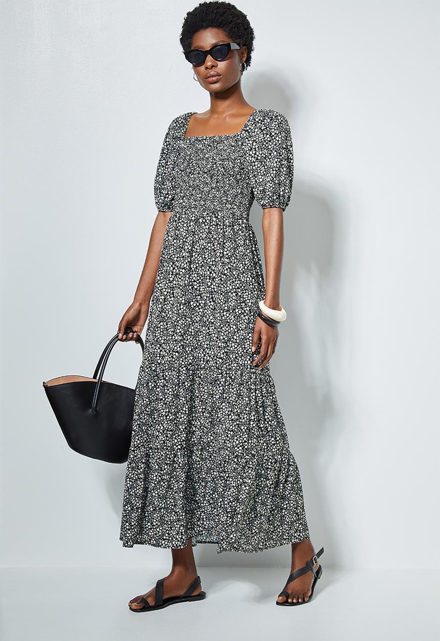 Superbalist - Squareneck puff sleeve maxi - black & white
