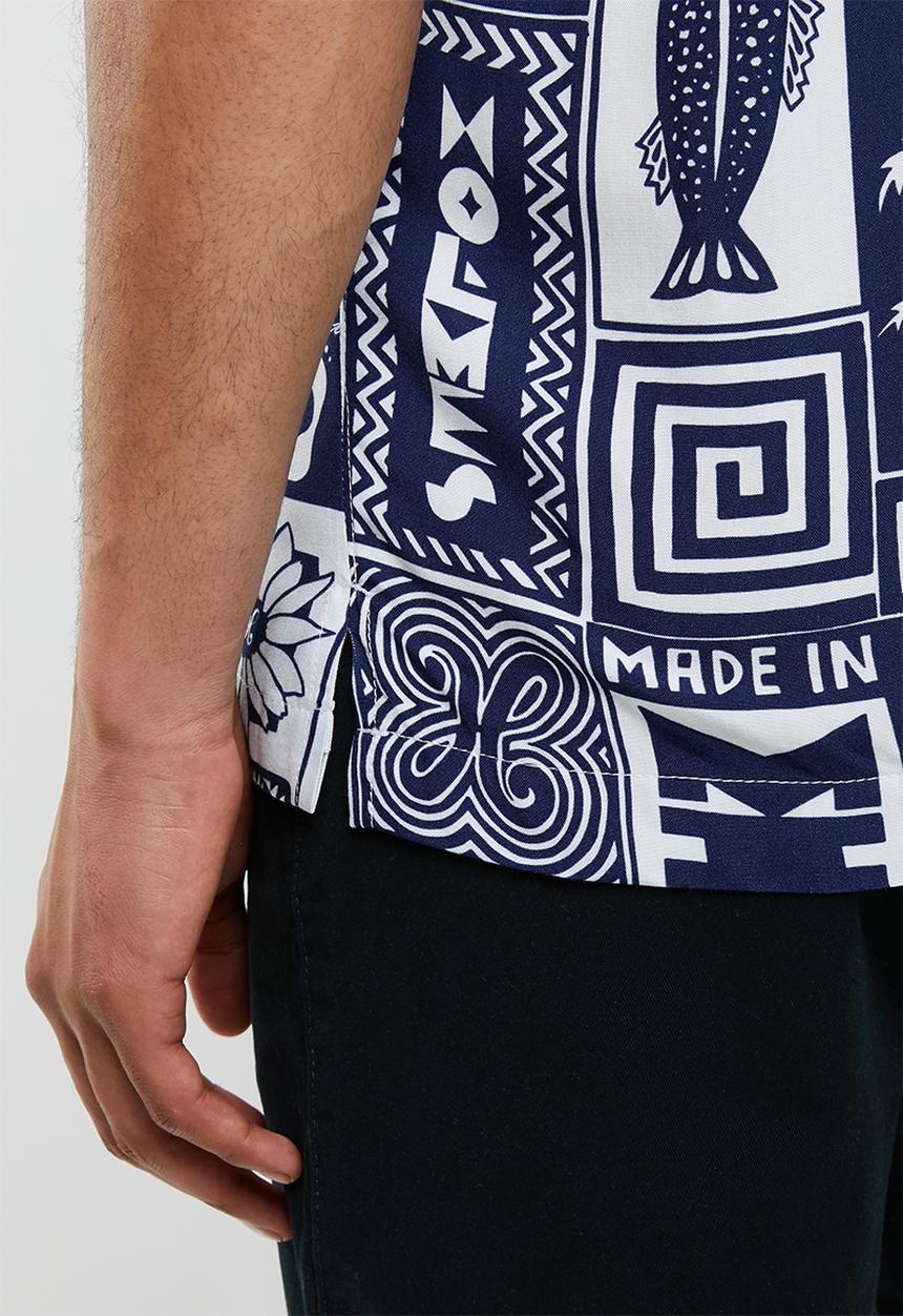 Holmes Bro's - Woodcut button up shirt - navy
