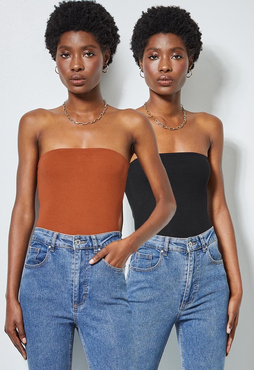 Superbalist - 2Pack boobtube tops - rust & black