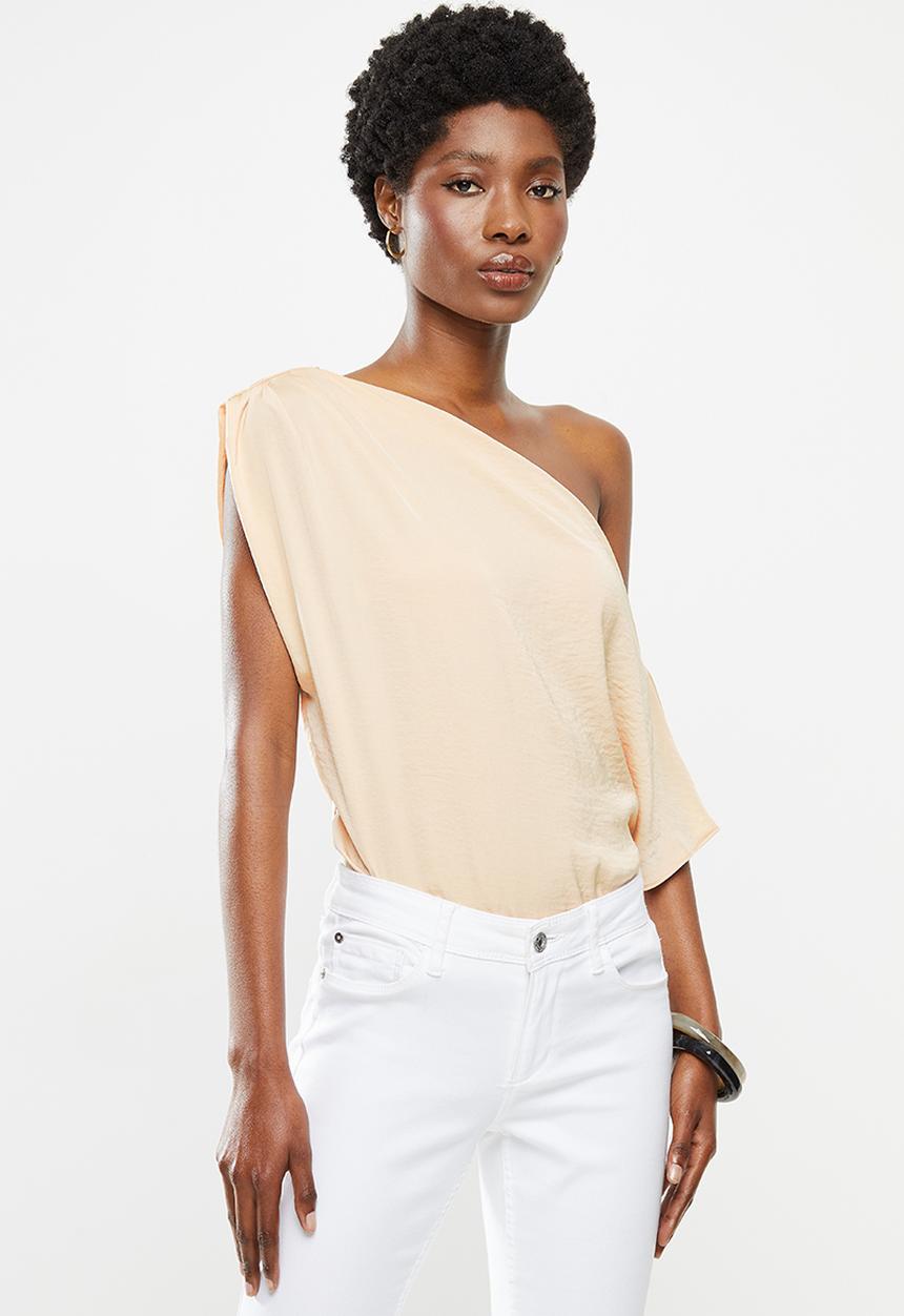 VELVET - Satin asymmetric dropped shoulder blouse - beige 