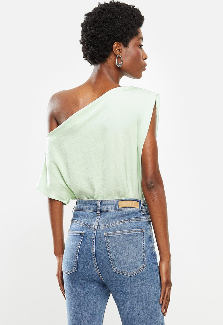 VELVET - Satin asymmetric dropped shoulder blouse - green