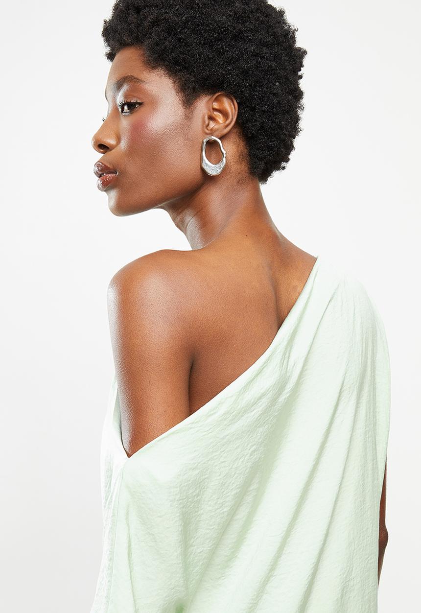 VELVET - Satin asymmetric dropped shoulder blouse - green