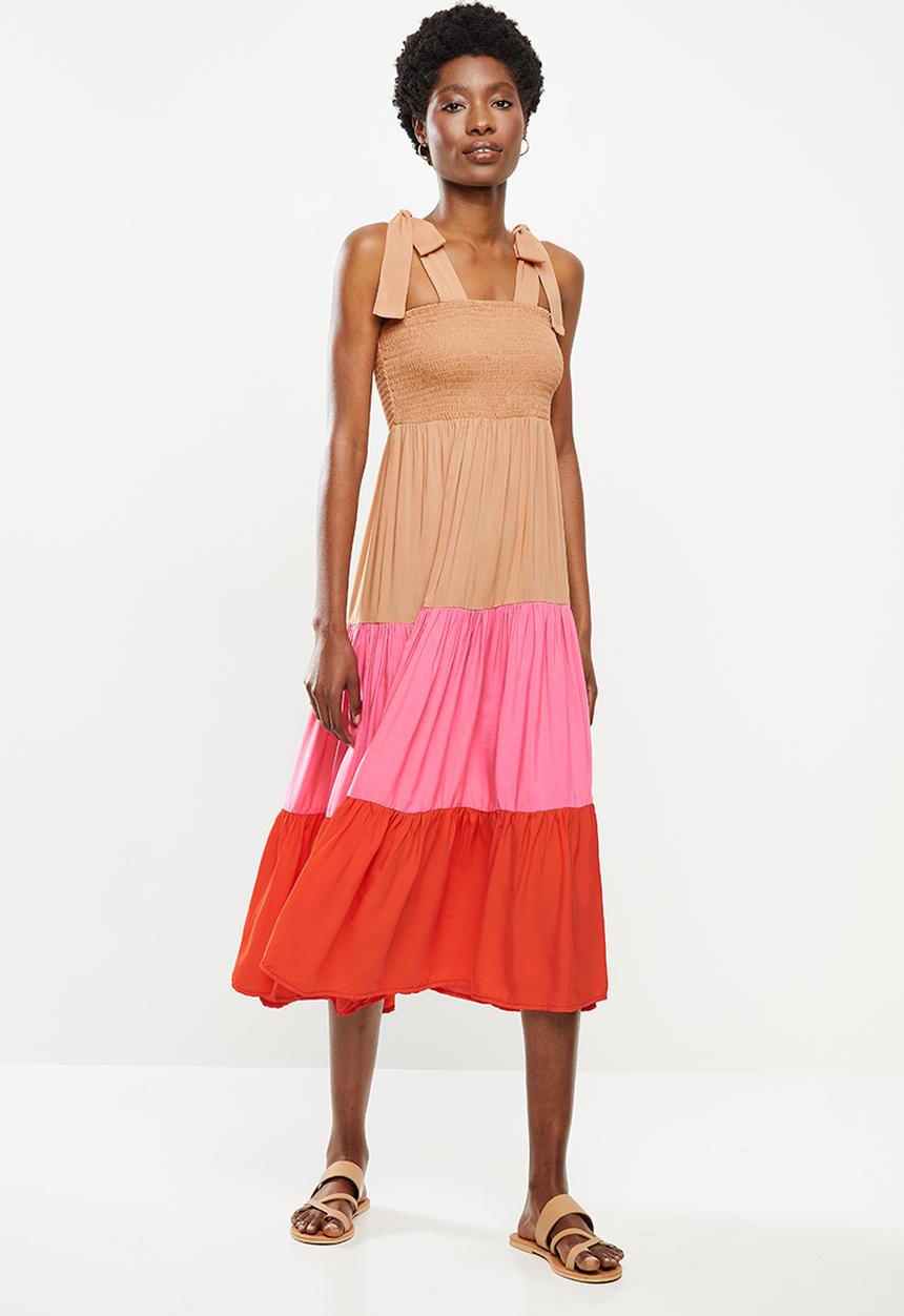 Me&B - Colourblock midi dress withshirred bodice - multi 