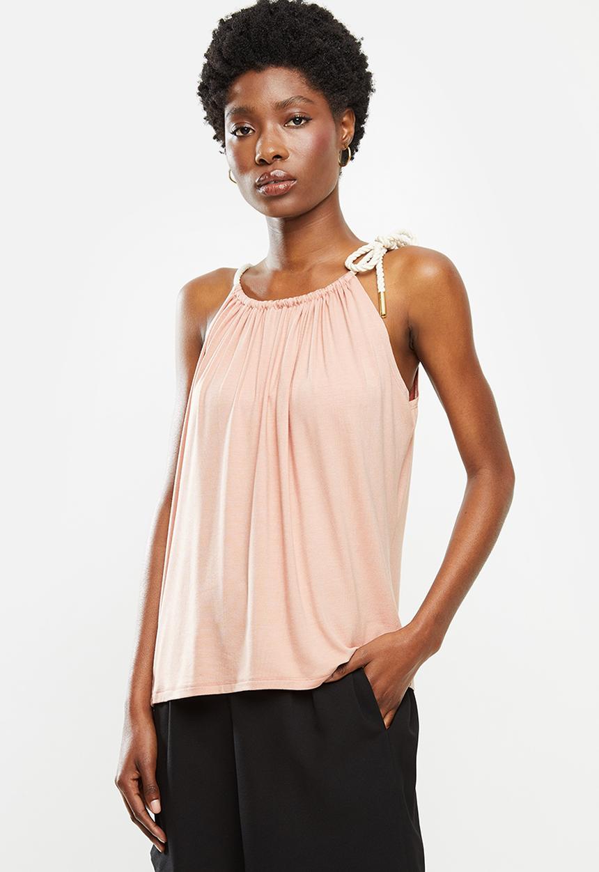 VELVET - Knit halter top with rope trim - blush