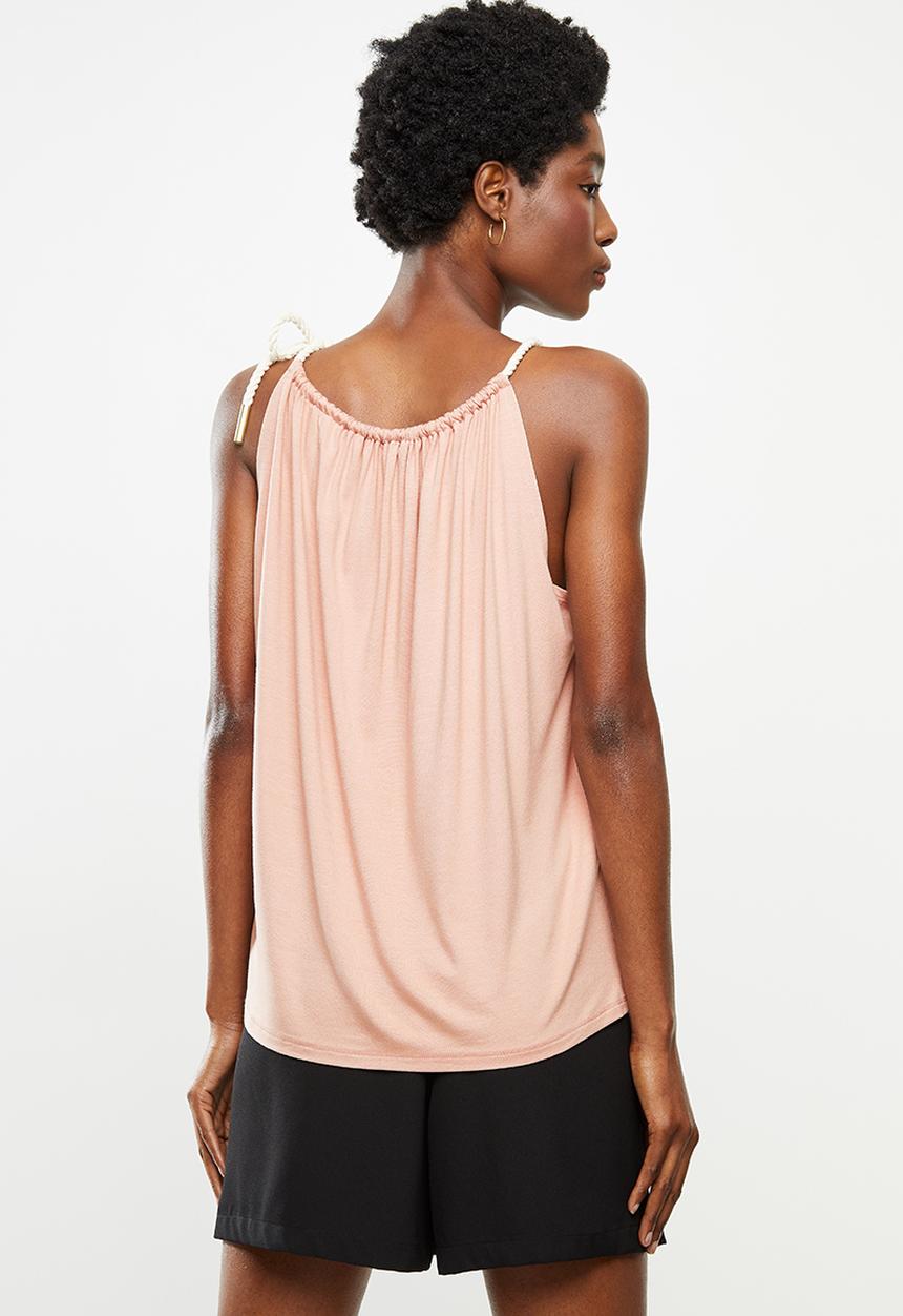 VELVET - Knit halter top with rope trim - blush