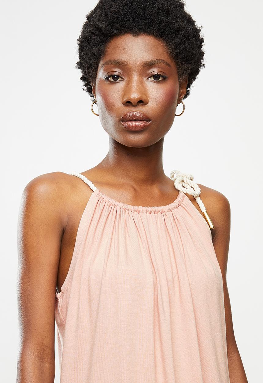 VELVET - Knit halter top with rope trim - blush