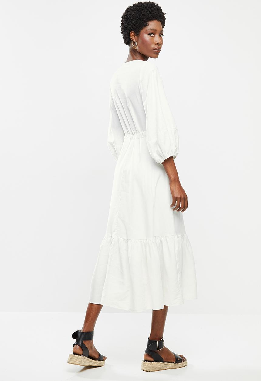 Me&B - Bellow sleeve linen dresswith drawstring waist - neutral