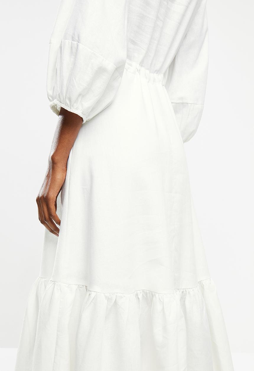 Me&B - Bellow sleeve linen dresswith drawstring waist - neutral