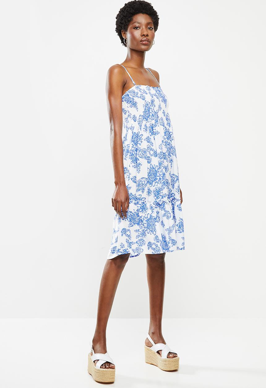 Jacqueline de Yong - Starr life strap smock dress - white & blue 