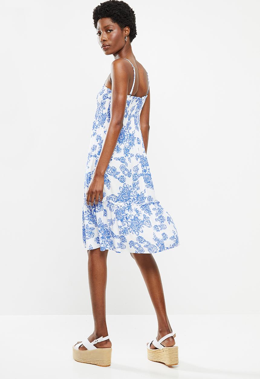 Jacqueline de Yong - Starr life strap smock dress - white & blue 