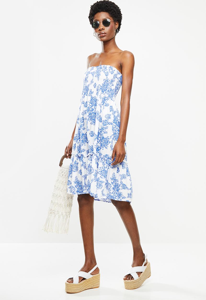 Jacqueline de Yong - Starr life strap smock dress - white & blue 