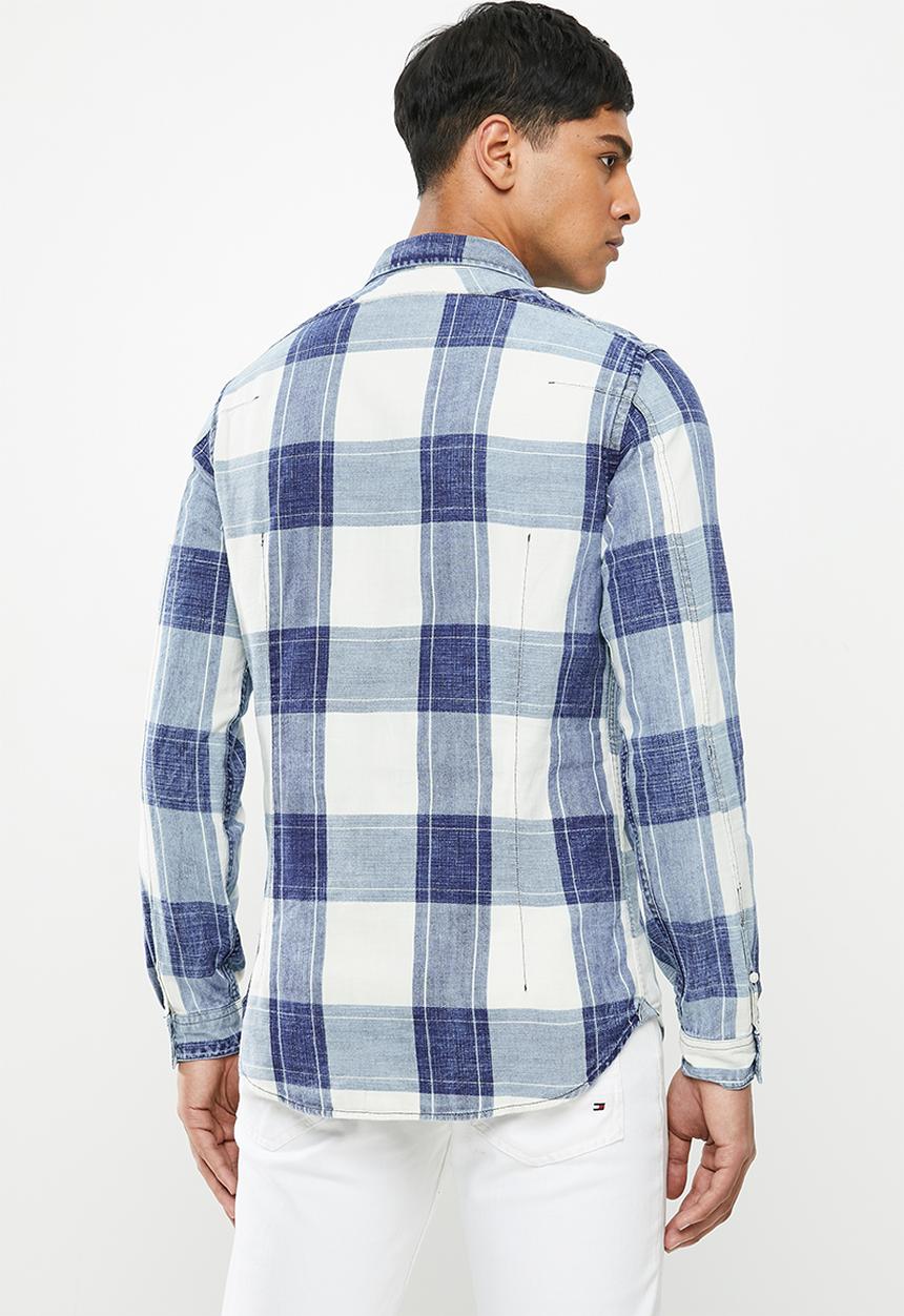 Replay - Indigo checked twill shirt - blue & white