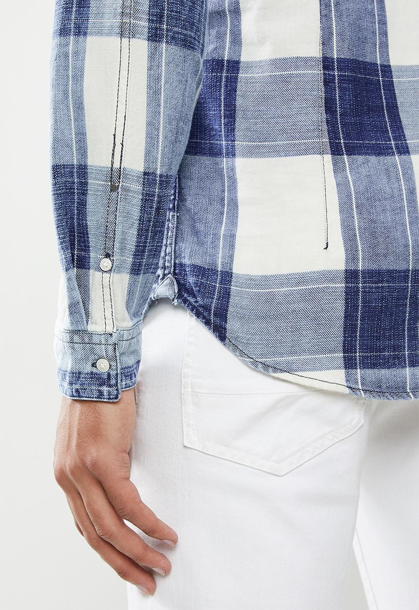 Replay - Indigo checked twill shirt - blue & white