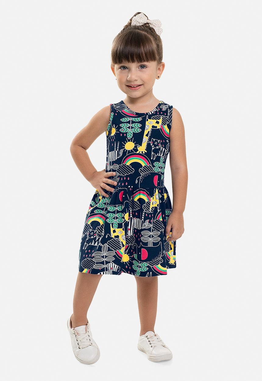 Bee Loop - Girls rainbow dress - navy