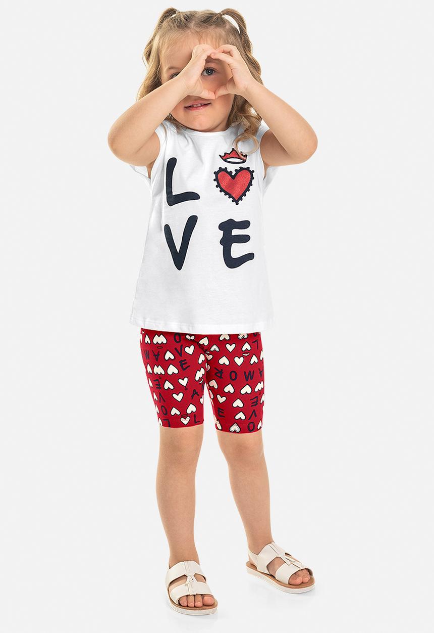 Bee Loop - Girls tshirt & bermuda set - white & red