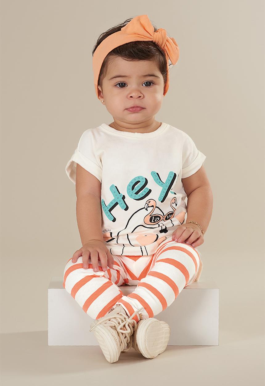 UP Baby - Girls tee & stripe legging set - white & red