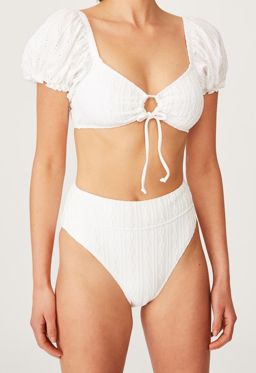 Cotton On - Keyhole shortsleeve bikini top - white broidere